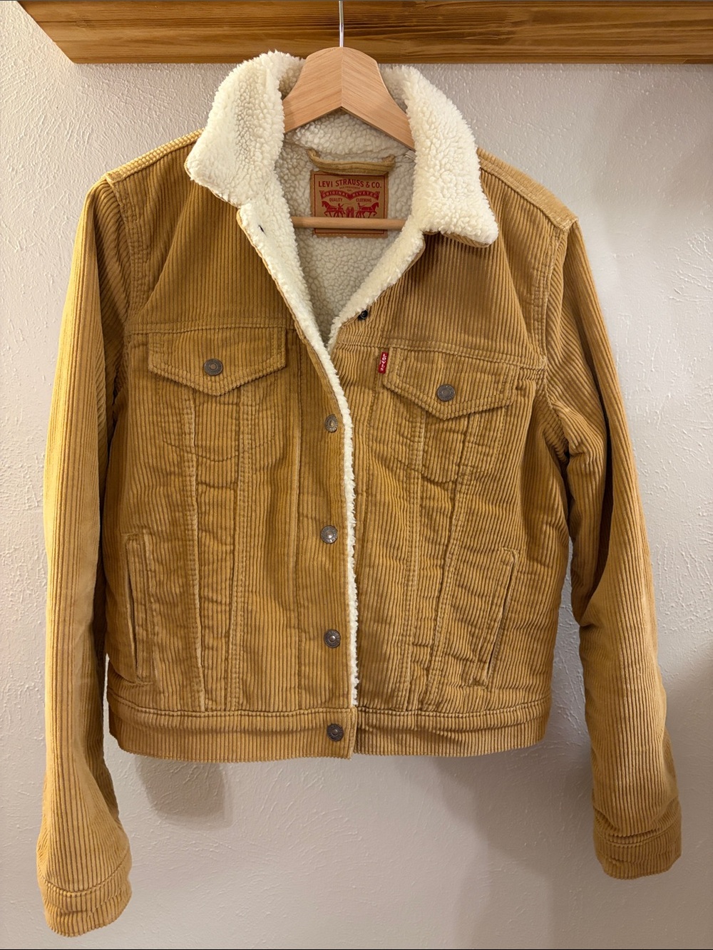 Levi's Women's Corduroy Sherpa Jacket in Camel and Cream